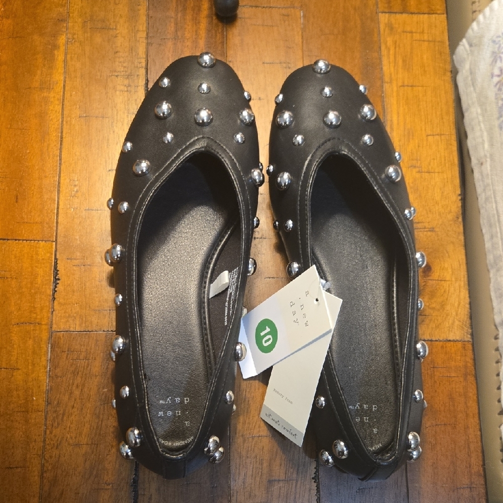 a new day Black Studded Ballet Flats